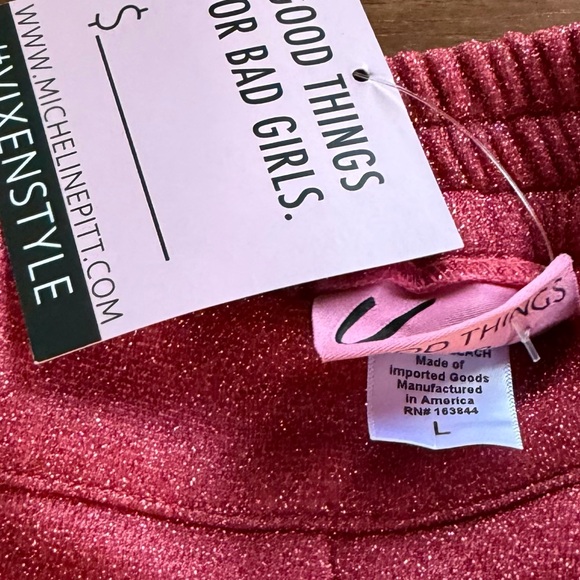 Vixen by Micheline Pitt Miss Kitty Cigarette Pants Pink Sparkle L NWT Rare - Picture 12 of 12